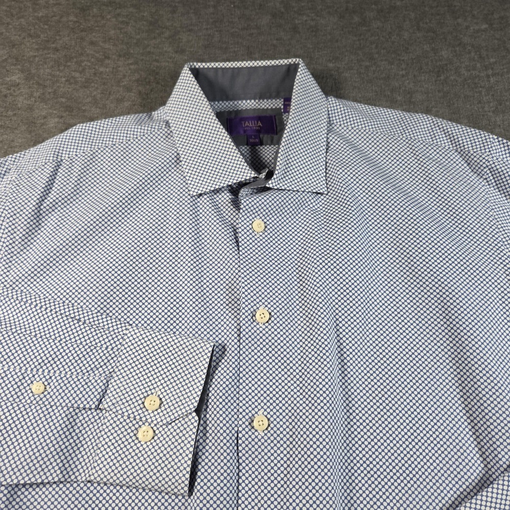 Tallia Shirt Mens Large Blue White Geometric Dress Button Up 100% Cotton Modern
